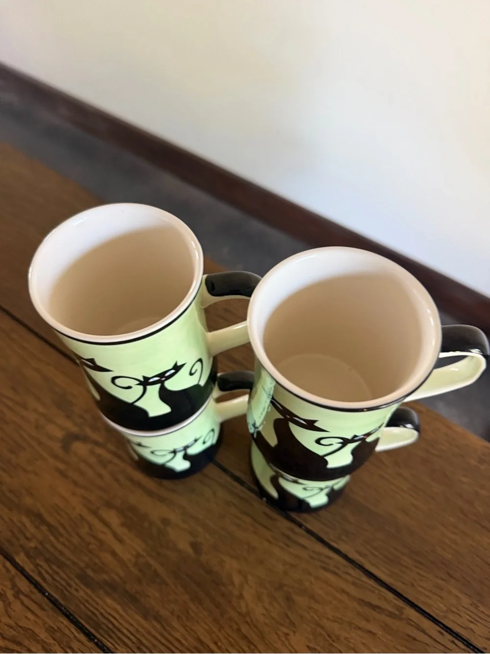 Hues N Brews Black Cat Mug Paw Print MCM Style Coffee Cup Cat Lover Set Of 4